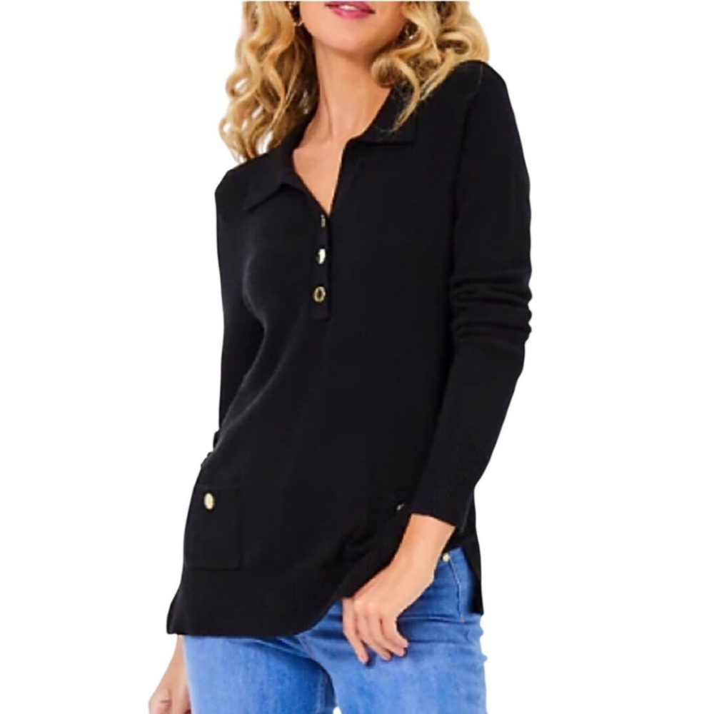 Lilly Pulitzer Jette Tunic Sweater, Collared black.